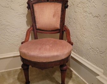 Pink Victorian Chair, Small Lady's chair, velveteen and wood