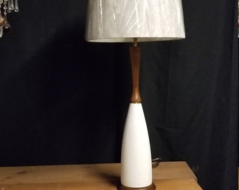 Mid Century Tall Lamp, White Textured Table Lamp