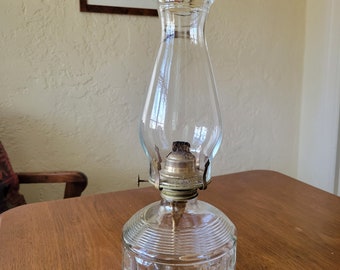 Clear Pressed glass Oil Lamp, Medium to Tall