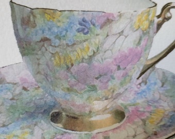 Teacup Watercolor, signed Original