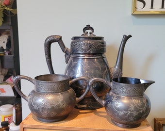 James W. Tufts Coffee Set quadruple silver plate, Boston