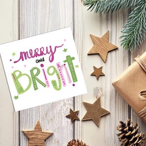 Originele kerstkaart "Merry and Bright", digitale download, thuis afdrukbaar