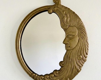 Vintage Penco Brass Crescent Man in the Moon Mirror – Mid Century Celestial Decor