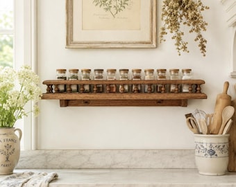 Vintage Spindle Oak Spice Shelf
