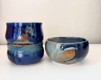 Vintage Studio Pottery Small Nesting Bowl Set - Signed Hand thrown Rustic Artisan Pottery
