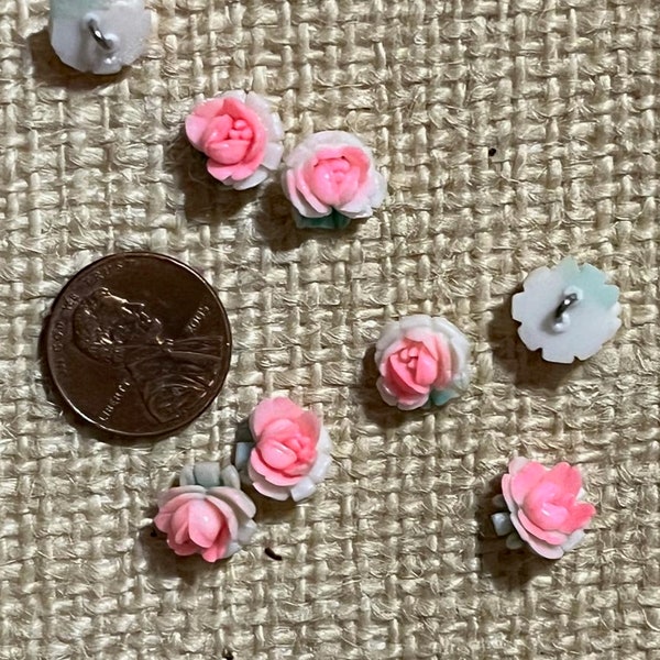 Japan 1950's BUTTON PINK ROSE 9mm hand painted Vintage Authentic Celluloid