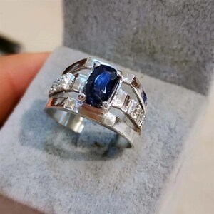 Anello con zaffiro autentico, anello con zaffiro blu per uomo, anello da uomo in argento 925 Neelam regalo
