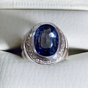 Anello con grande zaffiro, anello con zaffiro blu per uomo, anello da uomo in argento 925 Neelam regalo