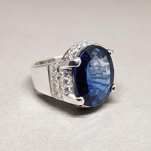 Anello in argento sterling 925 con zaffiro blu raro da 22 carati, pietra di nascita di settembre, anello Neelam blu, anello di fidanzamento, regalo per lei