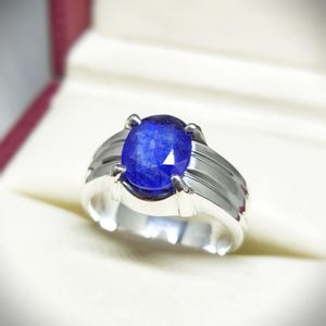 Anello da uomo con zaffiro, anello in argento sterling 925 con zaffiro naturale blu, anello Neelam