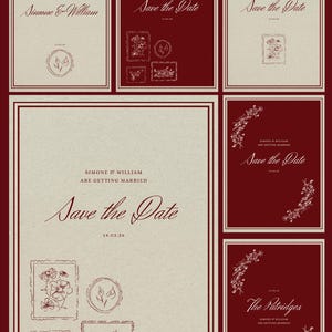 Bearbeitbare Hochzeit 'Save The Date' | Benutzerdefinierte Blumenbanner & Stempel Save the Date | Rot | Weiß | Beige
