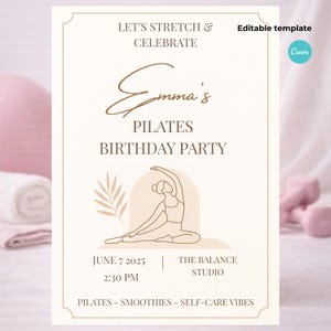 spa birthday invitation pilates wellness party editable canva