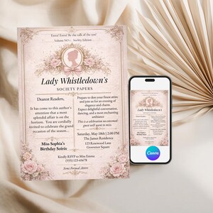 feminine floral invitation romantic birthday editable canva