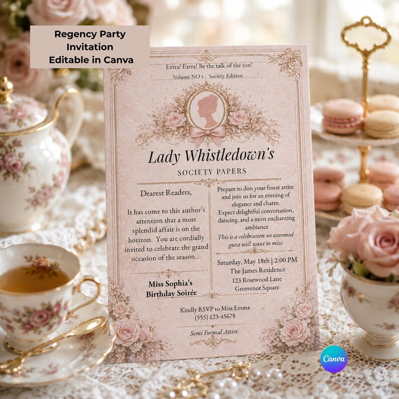 tea party invitation editable