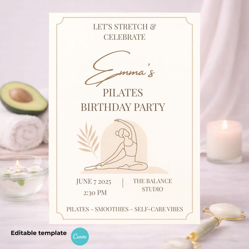 girls spa party invitation pilates birthday wellness event