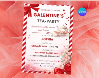 Galentines Tea Party Invite | Editable Digital Invitation | Valentines Day Tea