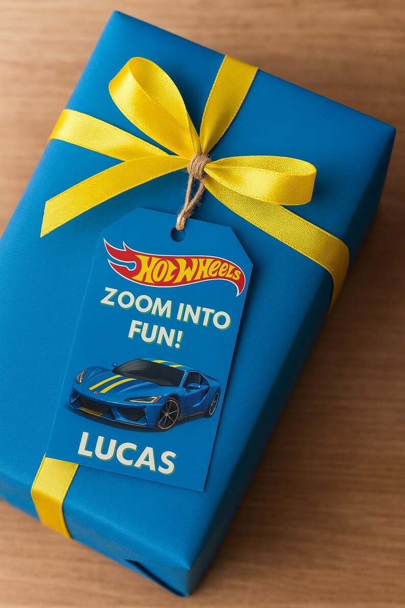 Wheel Tag Editable Race Car Party Favor Tags | Hot Cars Birthday Labels ...
