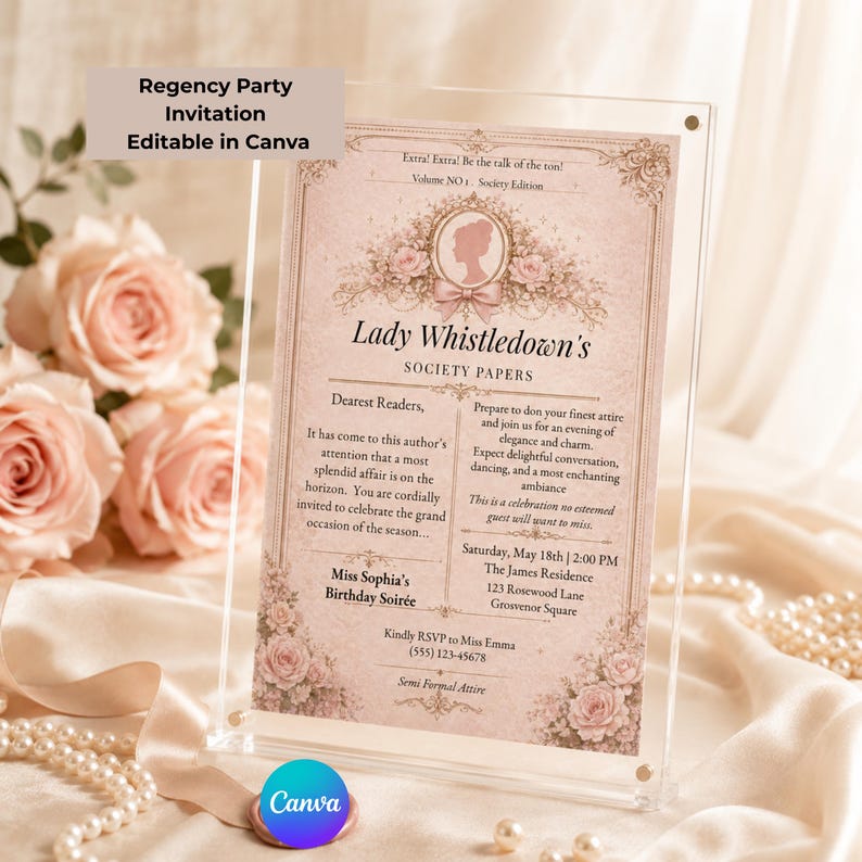 regency birthday invitation printable