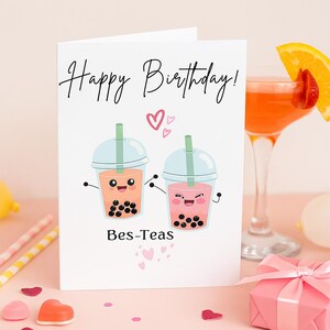Biglietto di auguri Bes-Teas / Divertente Bubble Tea stampabile / Biglietto pieghevole carino per i migliori amici / Biglietto Kawaii Boba / Download digitale istantaneo