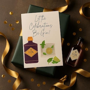 Carte d'anniversaire drôle de gin | Que les célébrations soient gin | Carte pliée imprimable | carte de cocktail | Téléchargement numérique instantané