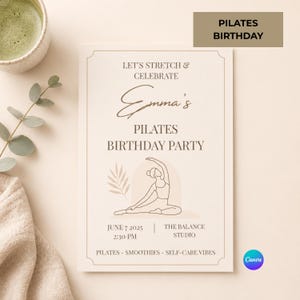 self care birthday invitation pilates party editable template