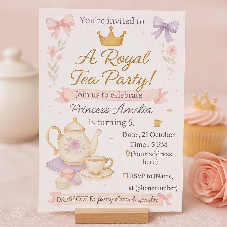 Royal Tea Party Invitation | Pastel Princess Birthday Boho Garden ...