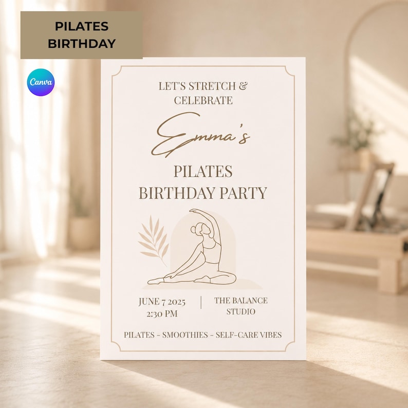 wellness birthday invitation editable canva self care party