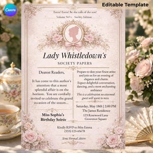 floral birthday invitation tea party elegant beige template