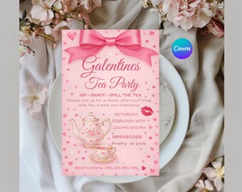 Galentine’s Tea Party Invitation | Valentine Brunch | Editable Digital Invite