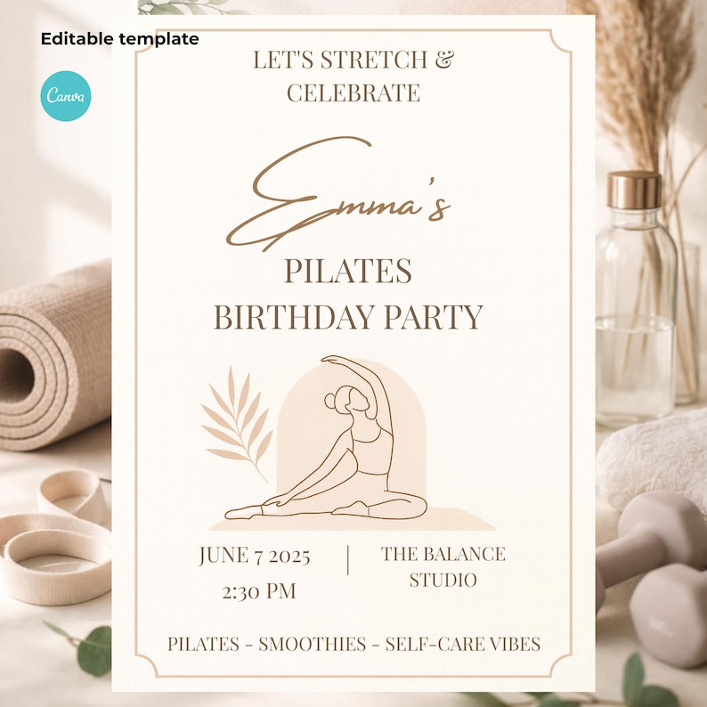 wellness birthday invitation pilates party self care celebration