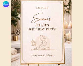 Pilates Geburtstag Willkommensschild Bearbeitbare Canva Vorlage Neutral Pilates Party Schild 18x24 24x36 Fitness Geburtstagsdekor
