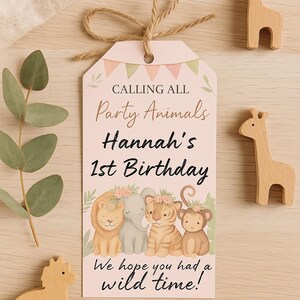 Étiquette cadeau modifiable animal de la jungle - Modèle sur toile glisser-déposer - Étiquette cadeau Wild One Safari - Baby shower bohème - Imprimable 1er anniversaire de fille