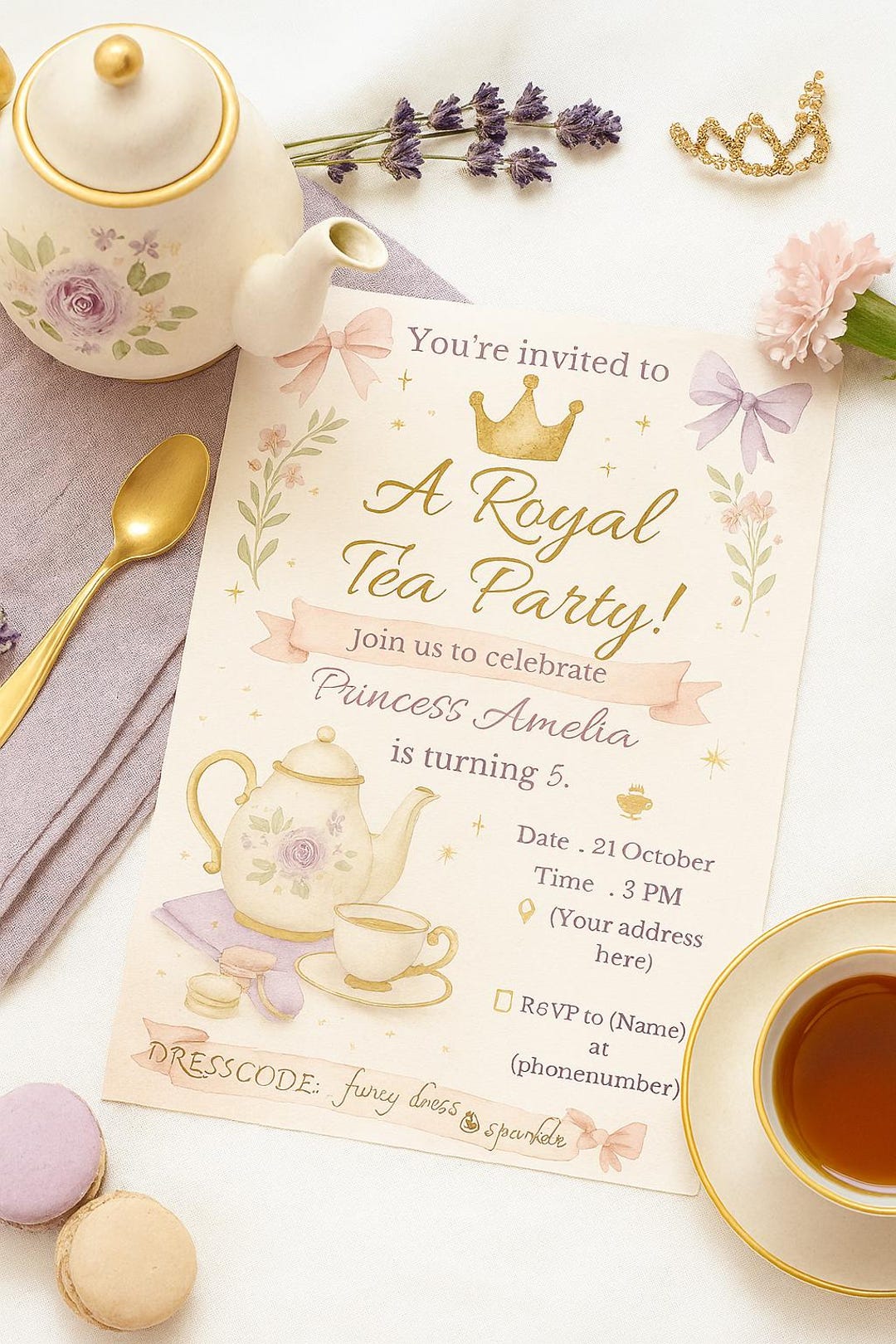 Royal Tea Party Invitation | Pastel Princess Birthday Boho Garden ...