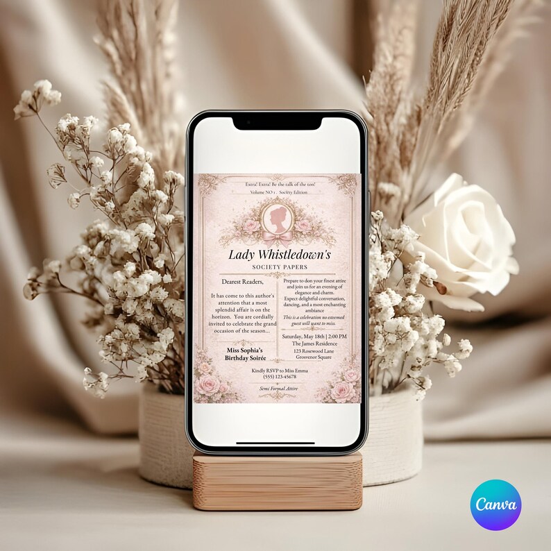 soft floral invitation romantic birthday tea party template