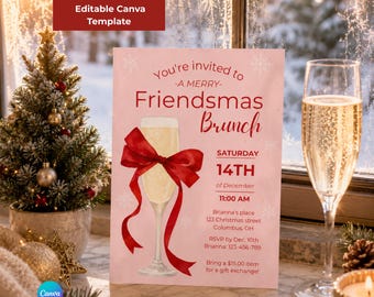 Friendsmas Brunch Invitation Template, Editable Canva Christmas Brunch Invite, Holiday Brunch Party Invite, Printable 5x7 Friendsmas Invite