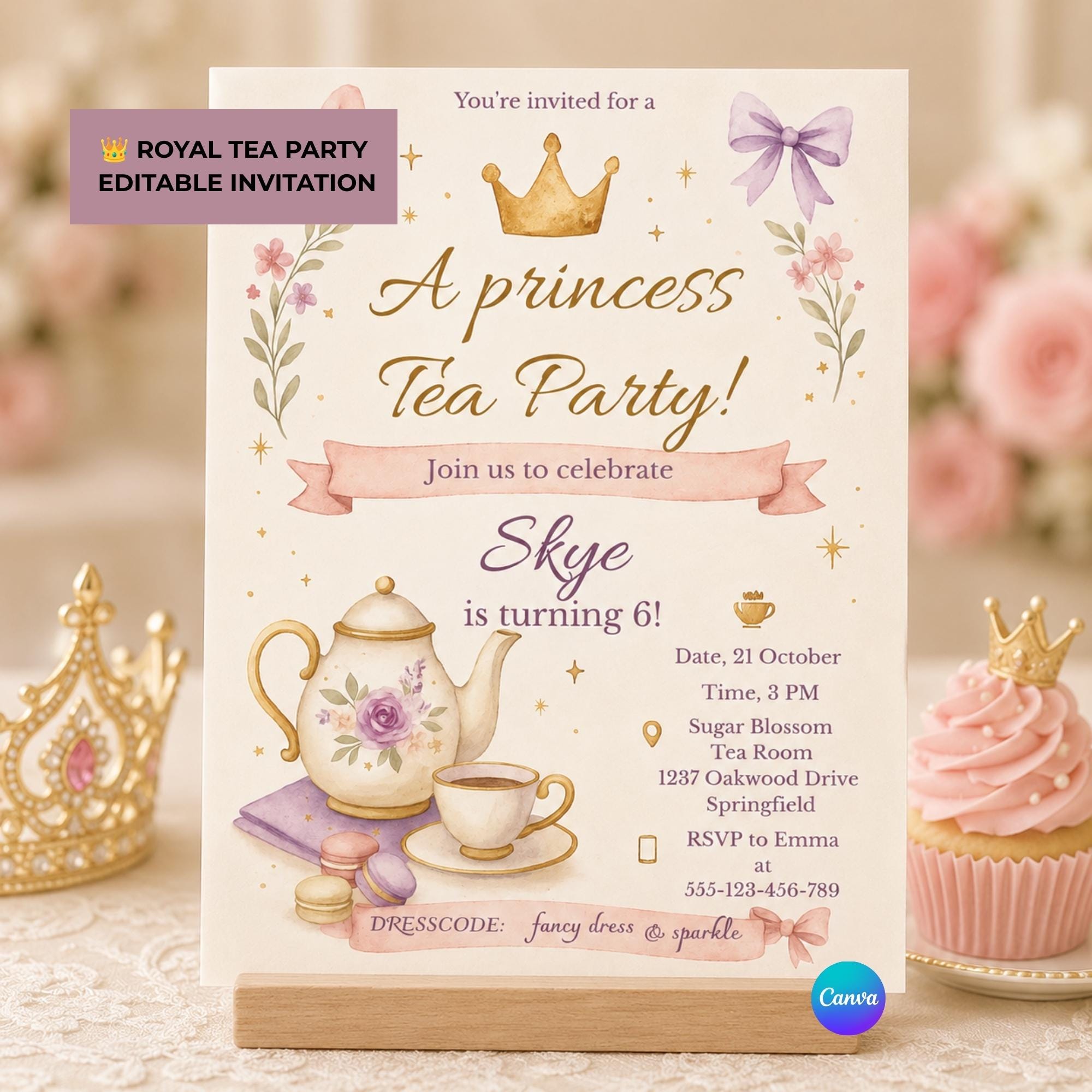 dress up tea party birthday invitations Royal Invitation Editable Canva Template, Princess Tea Party Invite, Girls Tea Birthday BCBG generation black asymmetrical LONG SKIRT Size:child-6