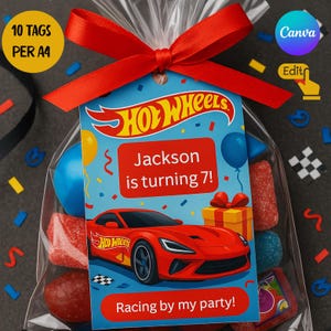 Hot Wheels Geschenkanhänger - Druckbare Geburtstagsschilder für Jungen - Sofortiger Download - Bearbeitbare Auto Party Etiketten