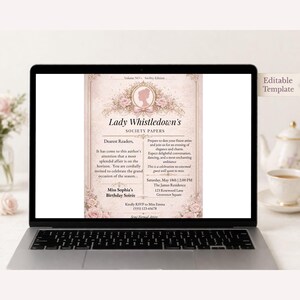 floral vintage invitation romantic birthday tea party editable