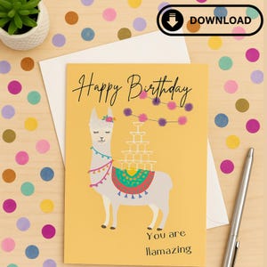 Funny Llama Birthday Card Printable – You Are Llamazing – Cute Animal Birthday Card for Kids & Adults – Instant Download PDF