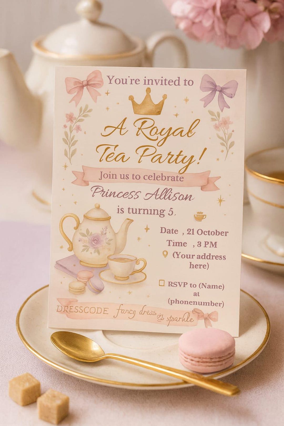 Royal Tea Party Invitation | Pastel Princess Birthday Boho Garden
