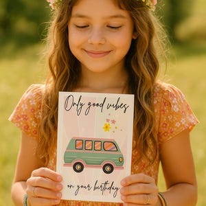 Retro Camper Van Geburtstagskarte | Boho Hippie Stil | digitaler Download