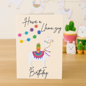 Verjaardagskaart voor een lamazing - schattige gevouwen lama afdrukbare kaart - leuke verjaardagskaart voor kinderen - direct downloaden - thema cactusfeest