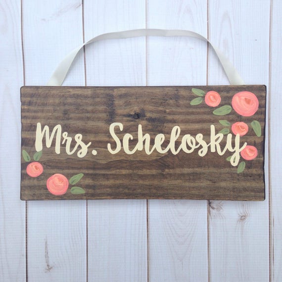 Wooden Teacher Door Hanger Sign Name Image 0
