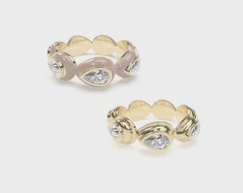 Teardrop Diamond Enamel Ring | 18k Gold Vermeil, Sterling Silver, Pear Cut Diamonds
