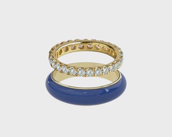 Diamond Eternity Ring Set | Colorful Enamel Stacking Rings | 925 Sterling Silver