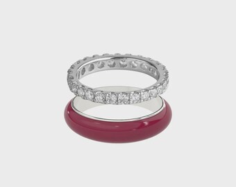 Diamond Eternity Ring Set | Colorful Enamel Stacking Rings | 935 Argentium Silver
