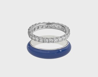 Diamond Eternity Ring Set | Colorful Enamel Stacking Rings | 935 Argentium Silver