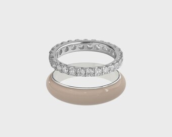 Diamond Eternity Ring Set | Colorful Enamel Stacking Rings | 935 Argentium Silver