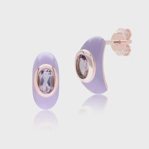 Enamel Lavender Oval Studs | 18k Rose Gold Vermeil, 925 Sterling Silver Pastel Jewellery