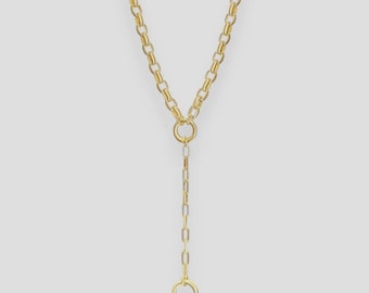 Collana con ciondolo a lariat in oro 18 carati vermeil / Collana a catena a Y / Argento sterling 925 / Gioielli minimalisti a maglie / Regalo di anniversario per lei Faye